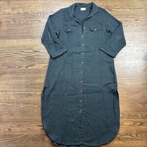 Nomad The Label Dress Womens 14 Green Linen Shirt Button Front Midi Pockets